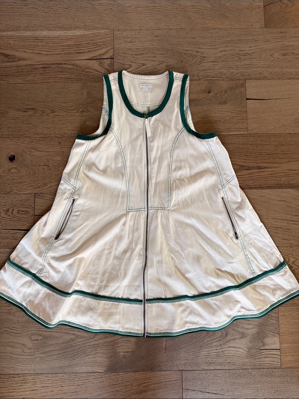 Pilcro Cream Sleeveless Dress with Green Trim